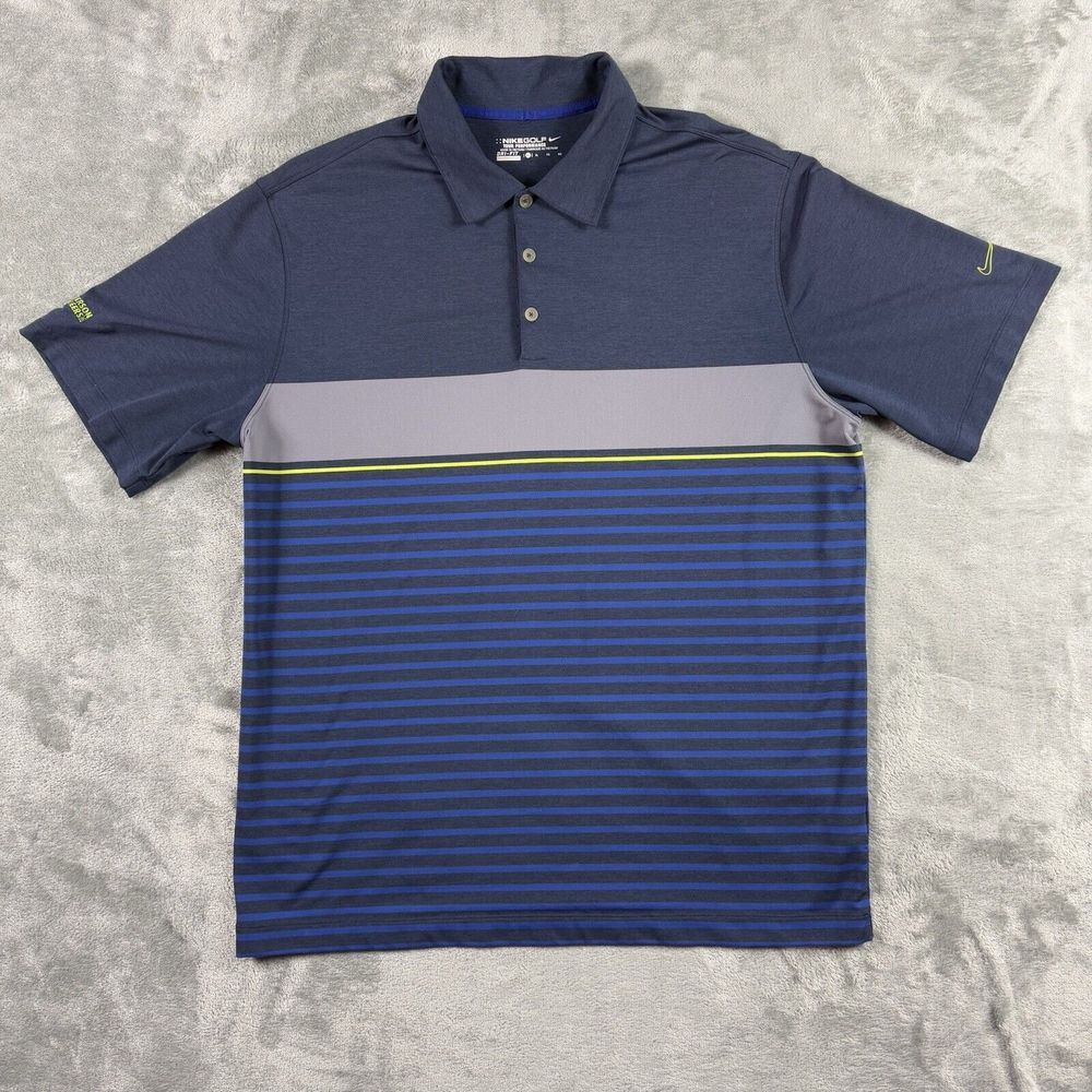 Nike Golf Polo Shirt Mens XL Navy Striped Short Sleeve Dri Fit‎ Tour Performance